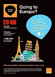 Orange Holiday Europe Prepaid Sim Card 10GB Internet Data in 4G/LTE (Data TE