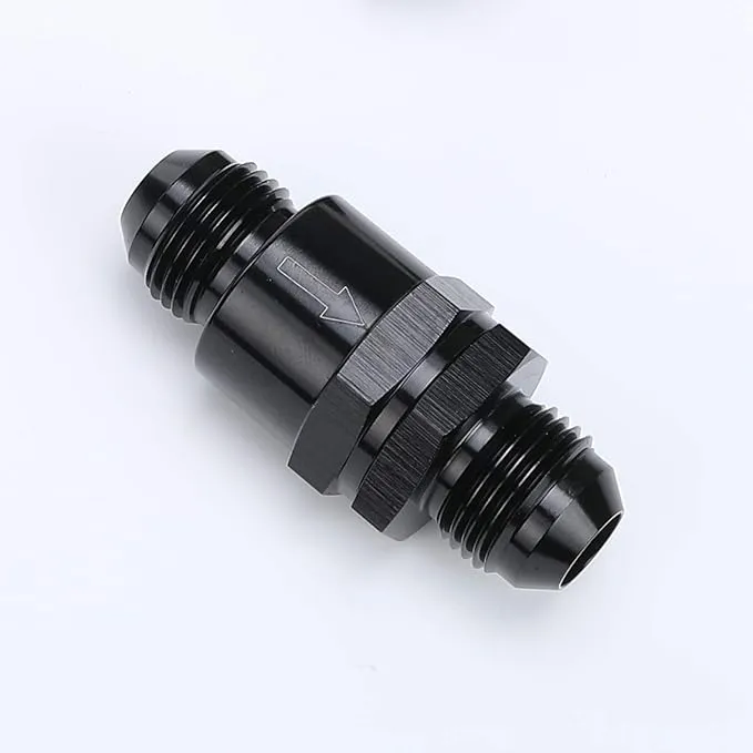 Black Aluminium -6 AN to AN6 Flare Inline Check Valve with Spring Design Inside Parts, Non Return One Way Check Valve Male Hose Fitting, Full Length 56.8MM, 9/16"x18 Thread