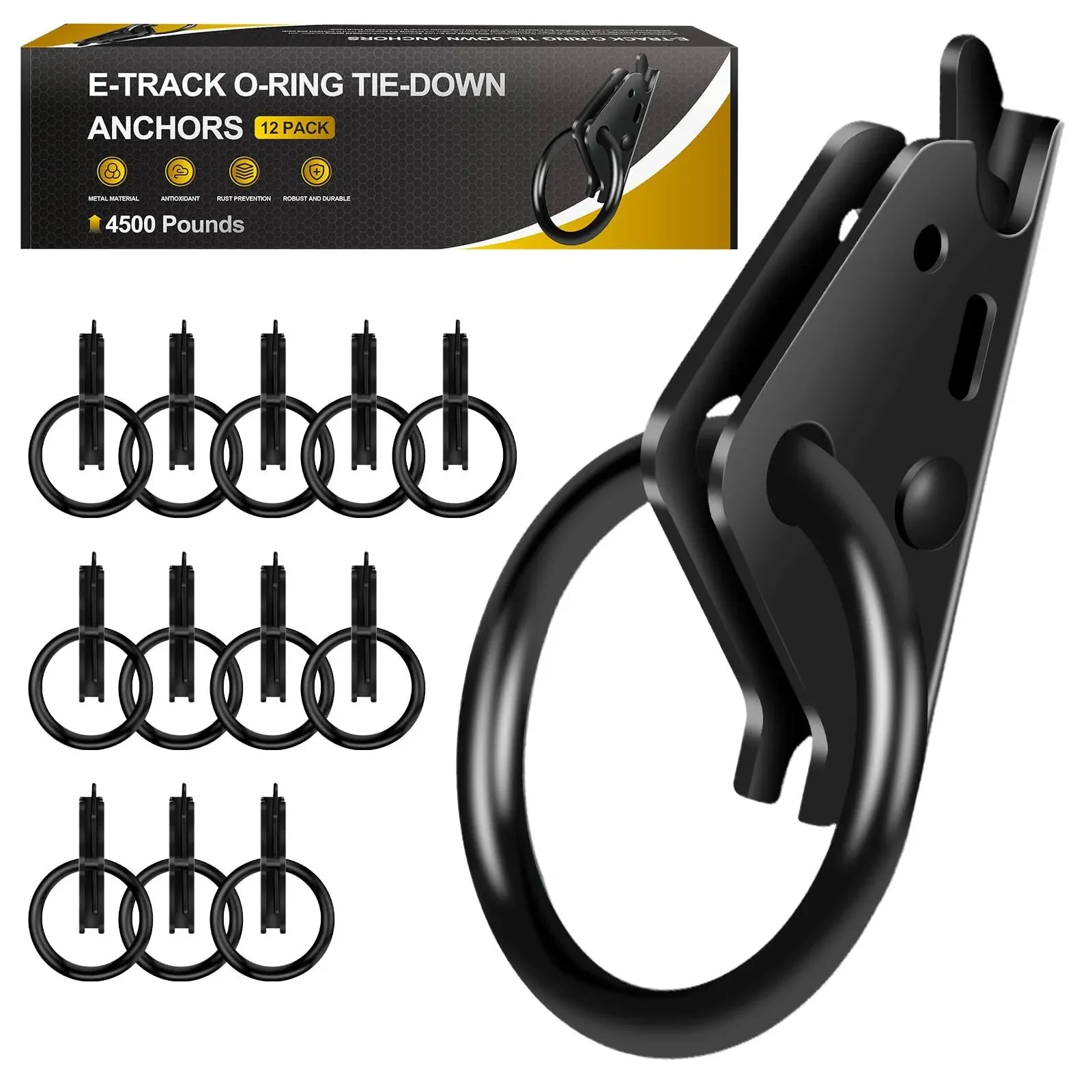 12Pcs E Track D Ring Tie-Down Anchors|E Track Accessories for Enclosed|ETrack System for Trailer Accessories for Bikes in Trailers, Pickups, Trucks，Motorcycle Anchor, Wheel Chock & Equipment(Black)