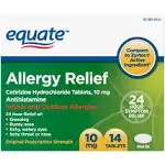 Equate Allergy Relief, Cetirizine hydrochloride Tablets, 10 mg, 14 Count, Size: 14 Tablets