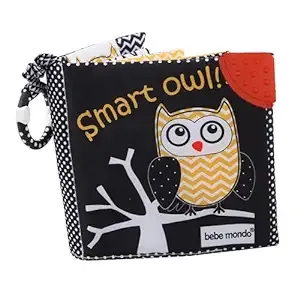 Touch and Feel Cloth Crinkle Books for Babies Infant, Baby Books Toys 0-3-6-12 Months, Christmas Shower Baby Gifts, High Contrast Toys,Teething Teethers, Tummy Time Mirror Toys for Boys and Girls-Owl