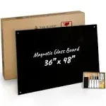 Frameless Magnetic Glass Board 36"x48", Black Surface Glass Board - Includes Magnets, Markers, Marker Tray, Eraser for Home & Office by Fab Glass and Mirror