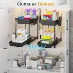 2 Pack Under Sink Organizers and Storage, 2 Tier Sliding Bathroom