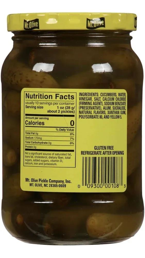 Mt. Olive Sweet Gherkins No Sugar Added 16 Oz (Pack of 2)