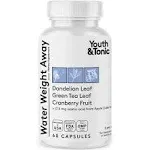 Youth & Tonic Natural Water Weight Away Pills for Belly Bloating, Water Retention & Fluid Loss – Herbal Diuretics for Swollen Legs, Feet, and Swelling – Dandelion Diuretic for Women & Men – 60 Caps