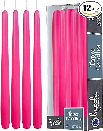 Hyoola 12 Pack Tall Taper Candles - 10 Inch Hot Pink - Fuchsia Dripless, Unscented Dinner Candle - Paraffin Wax with Cotton Wicks - 8 Hour Burn Time