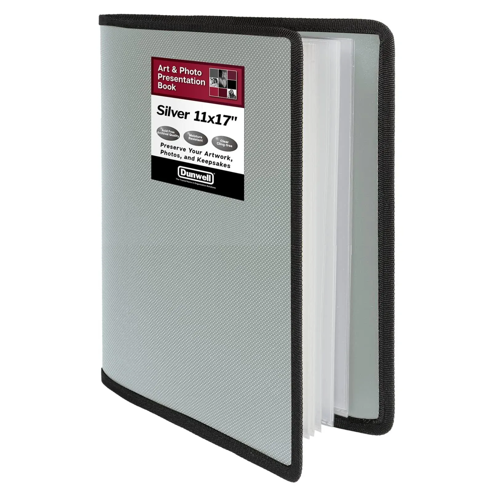 Dunwell 11x17 Art Portfolio Binder with Mounting Paper - (Silver) Large Portfolio Folder for Artwork Displays 48 Pages, 11 x 17 Presentation Folder