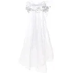 Girls First Communion Veil White Floral Crown with Pearls Headpiece for Commu...