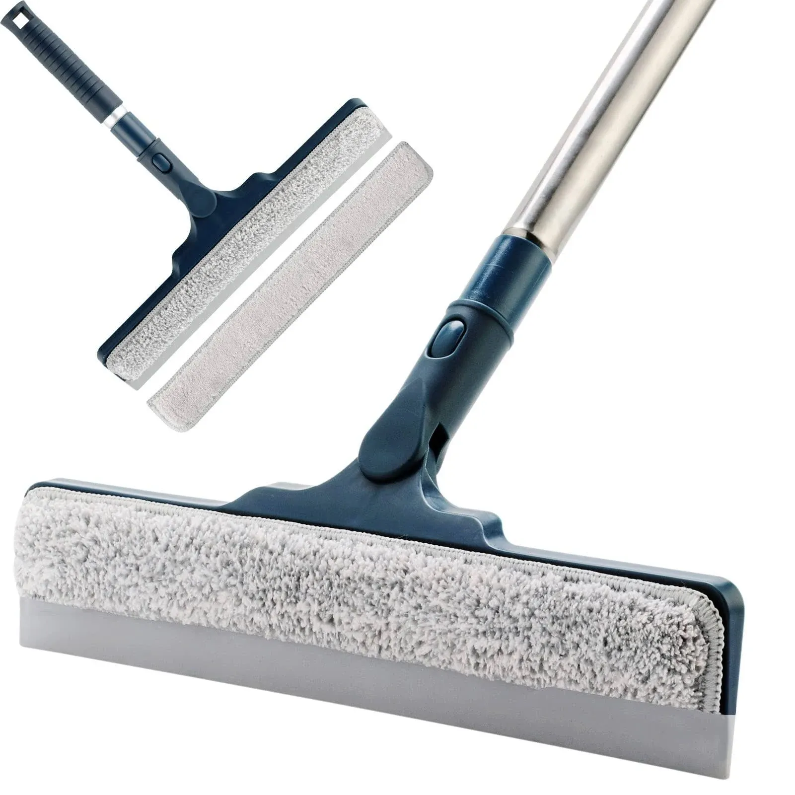 Window Squeegee and Microfiber Scrubber Set with Telescopic Extension Pole