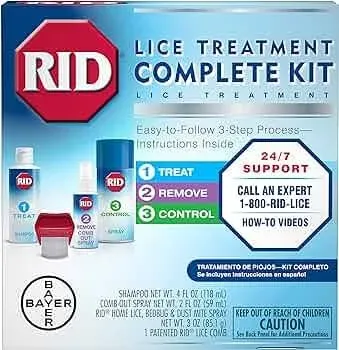 RID Lice Treatment Complete Kit Includes Fluid Ounces Lice Killing Shampoo 2 Fluid Ounces Lice and Egg CombOut Spray Lice Comb and 3 Ounces Home Lice Bedbug Dust Mite Home Spray, 4 Piece Set, 1 Count