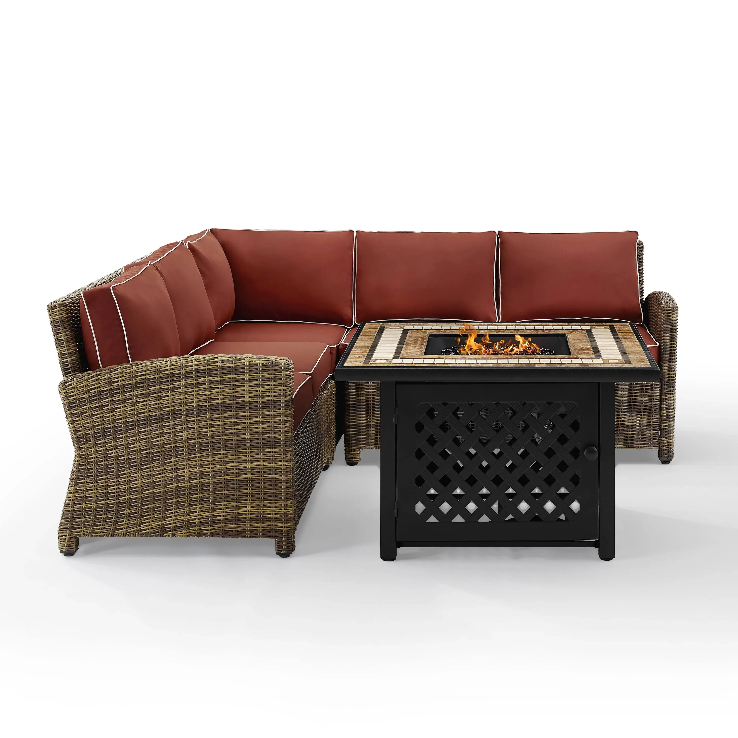 Crosley Furniture Bradenton 4Pc Outdoor Wicker Sectional Set Fire