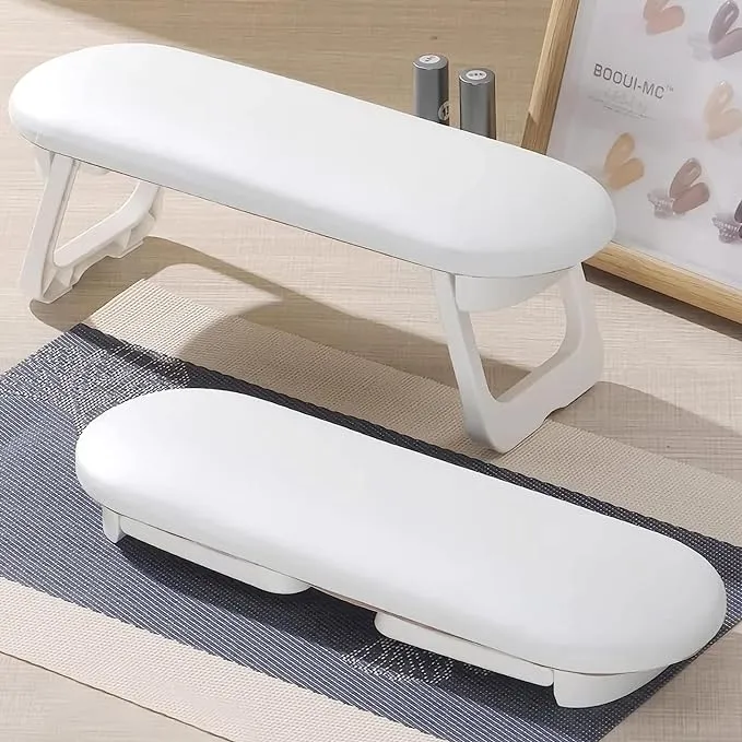 Nail Arm Rest, Foldable PU Leather Nail Hand Rest For Manicure, with Soft Nail Mat for Table, Soft Hand Rest for Acrylic Nails/Nail Hand Pillow for Manicure Salon Use-white