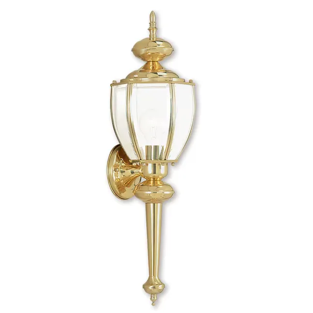 Livex Lighting Outdoor Basics 1-Light 25-in H Polished Brass Outdoor Wall Light Lowes.com