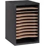 AdirOffice Classroom Mailbox - 11 Compartment Wooden Mail Organizer, Construction Paper Storage, Vertical Desktop Sorter with Slots, Mailboxes With Removable Shelves (11 Slot, Medium Oak)