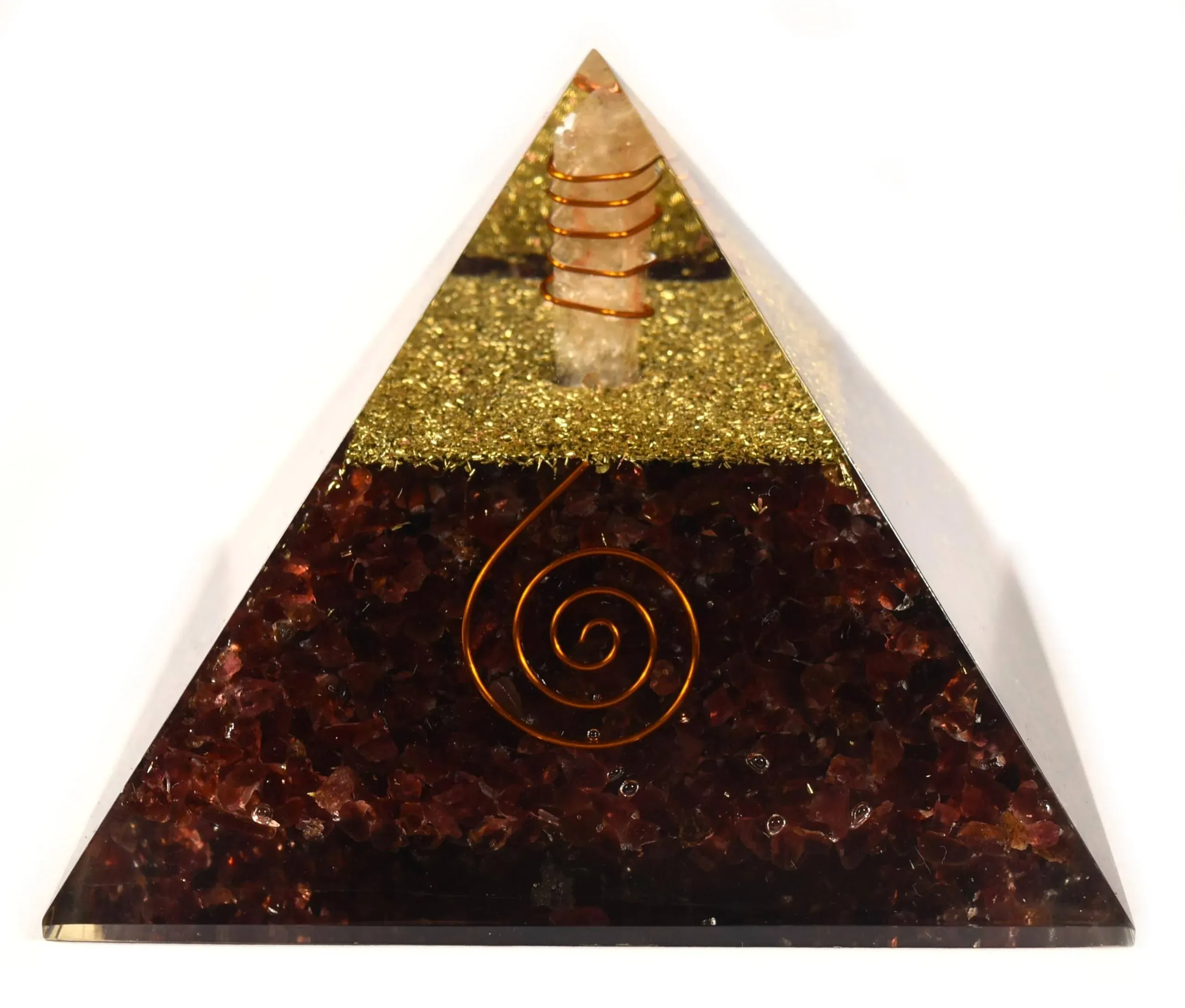 Huge 97mm Red Garnet Orgonite Orgone Pyramid Positive Energy Reiki Charged Generator Metaphysical Healing Meditation Gemstone Crystal Mineral Copper Coil w/Quartz Specimen