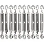 10Pack M6 Turnbuckle Hook and Eye, Stainless Steel Cables Wire Turnbuckles, Heavy Duty Turnbuckle for Wire Rope Tension, Cable Railing Hardware Kit for Sun Shade Sail, Tent Installation