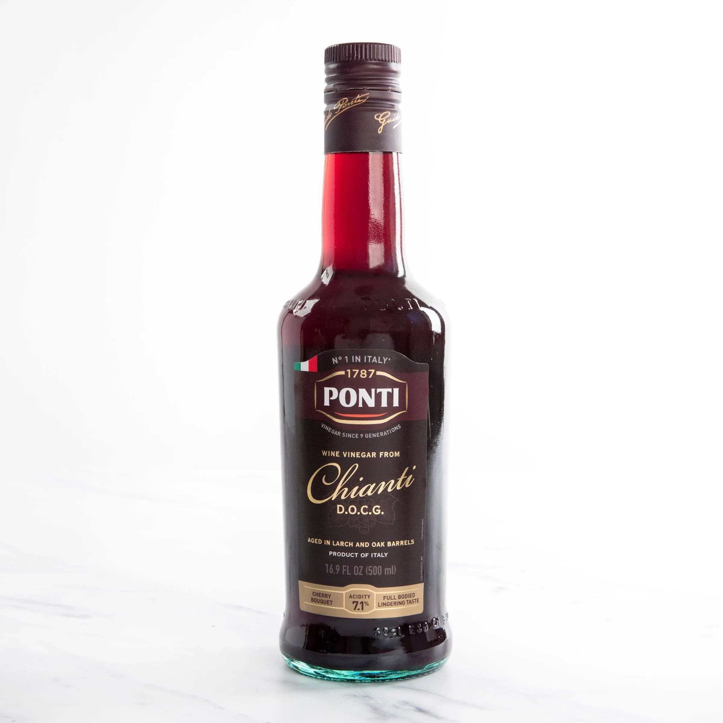 Ponti Chianti DOCG Red Wine Vinegar 16.9oz (500ml) - Aged in Larch Wood Oak Barrels - Italian Vinaigrette - Full Bodied with Cherry Aroma