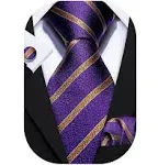 Barry.Wang Stripe Men Ties Set Classic WOVEN Necktie with Handkerchief Cufflinks Formal