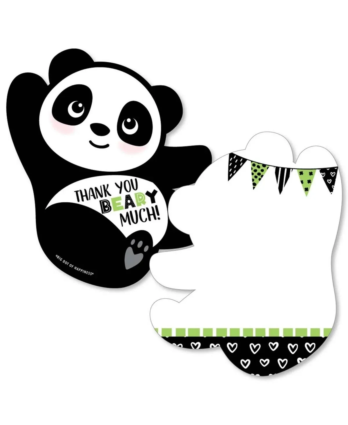 Party Like a Panda Bear - Party Shaped Thank You Cards with Envelopes - 12 Ct