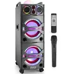 Pyle Portable Bluetooth PA Speaker System - 2000W Active powered Outdoor Bluetooth Speaker Portable PA System w/ Microphone In, Party Lights, USB SD Card Reader, AUX/RCA/FM Radio, Wheels - PSUFM1043BT