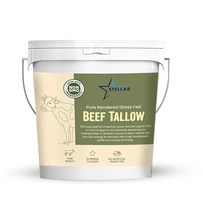 Stellar - Beef Tallow - 100% Grass-Fed & Finished - Good for Cooking, Baking and Frying - Food Grade - 2 LBS