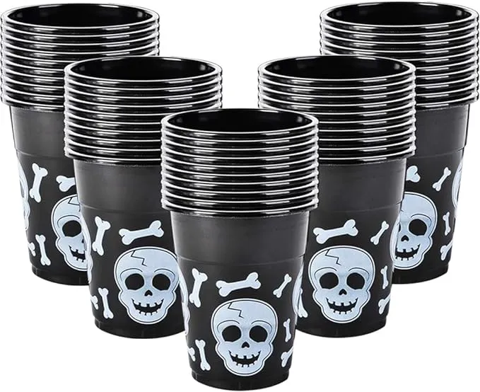 ArtCreativity 16oz Skull Disposable Party Cups, Set of 50, Plastic Party Cups fo