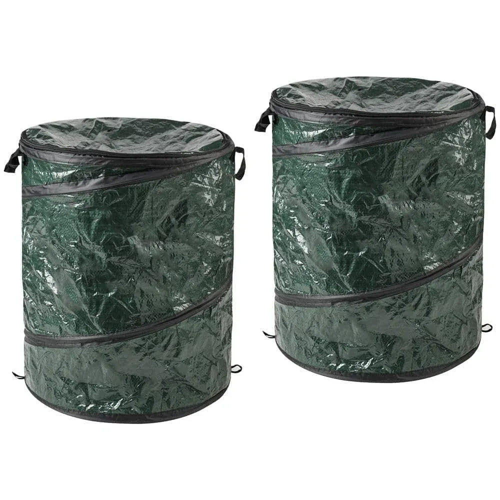 Collapsible Trash Can 2-Pack - Pop Up 44-Gallon Outdoor Garbage Cans with Zip...