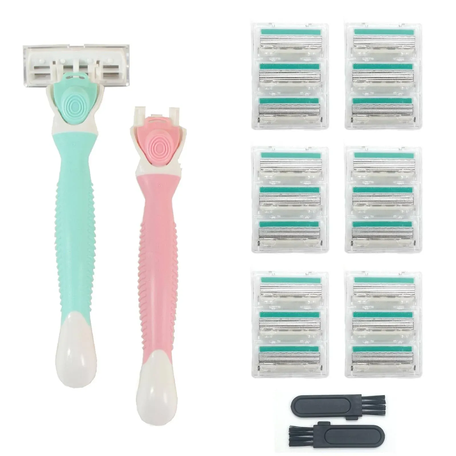 Hocmos Razors for Women Shaving 19 Refills & 2 Handles with 6 Blades, Non-Slip Grip and Cleaning Brush for Silky Smooth Shave, Great Value Travel Pack for All Skin