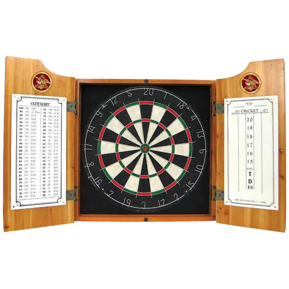 Anheuser Busch A & Eagle Dart Cabinet with Darts and Board