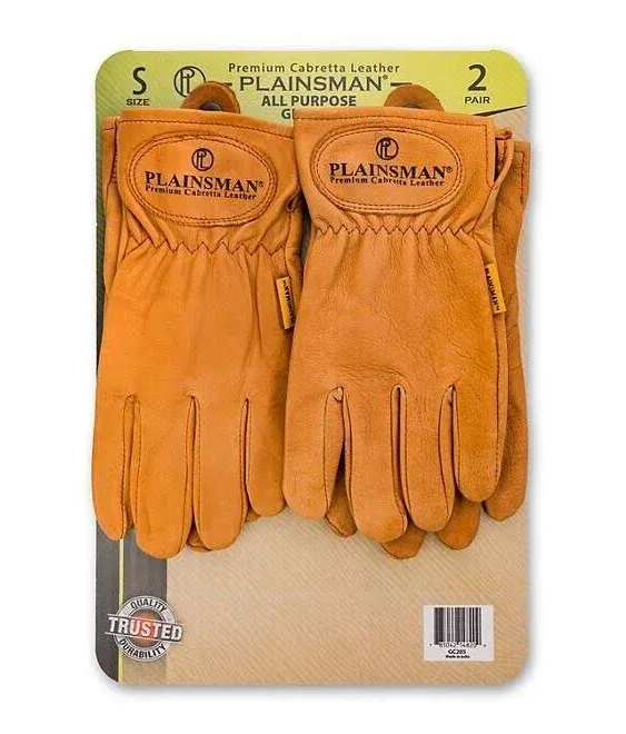 Plainsman Premium Cabretta Yellow Leather Gloves, 2 Pairs (Large)