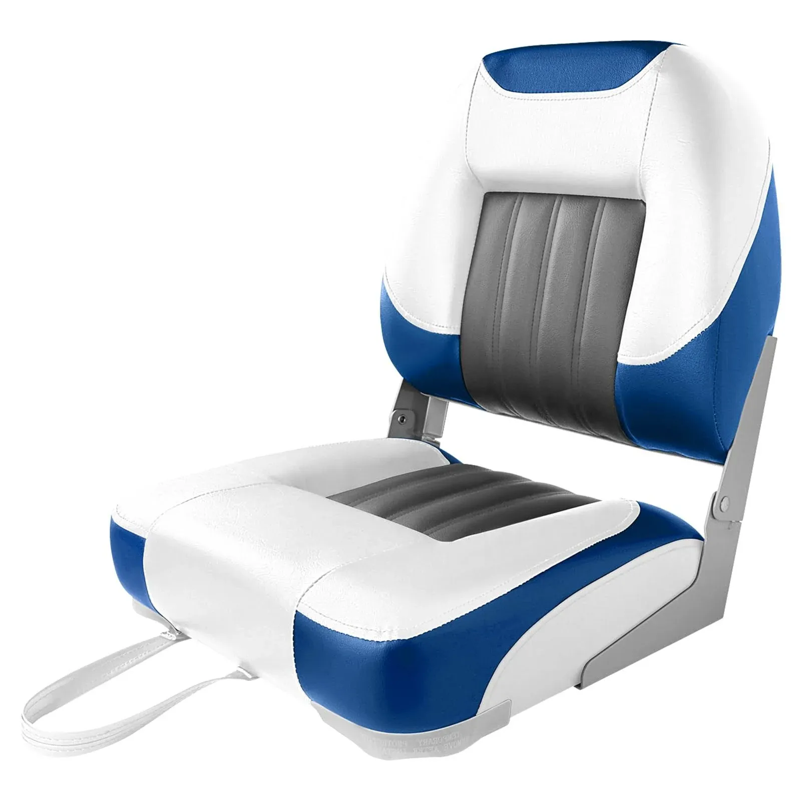 XGEAR Deluxe Low Back Boat Seat, Fold-Down Fishing Boat Seat (White/Blue, 1 Seat)