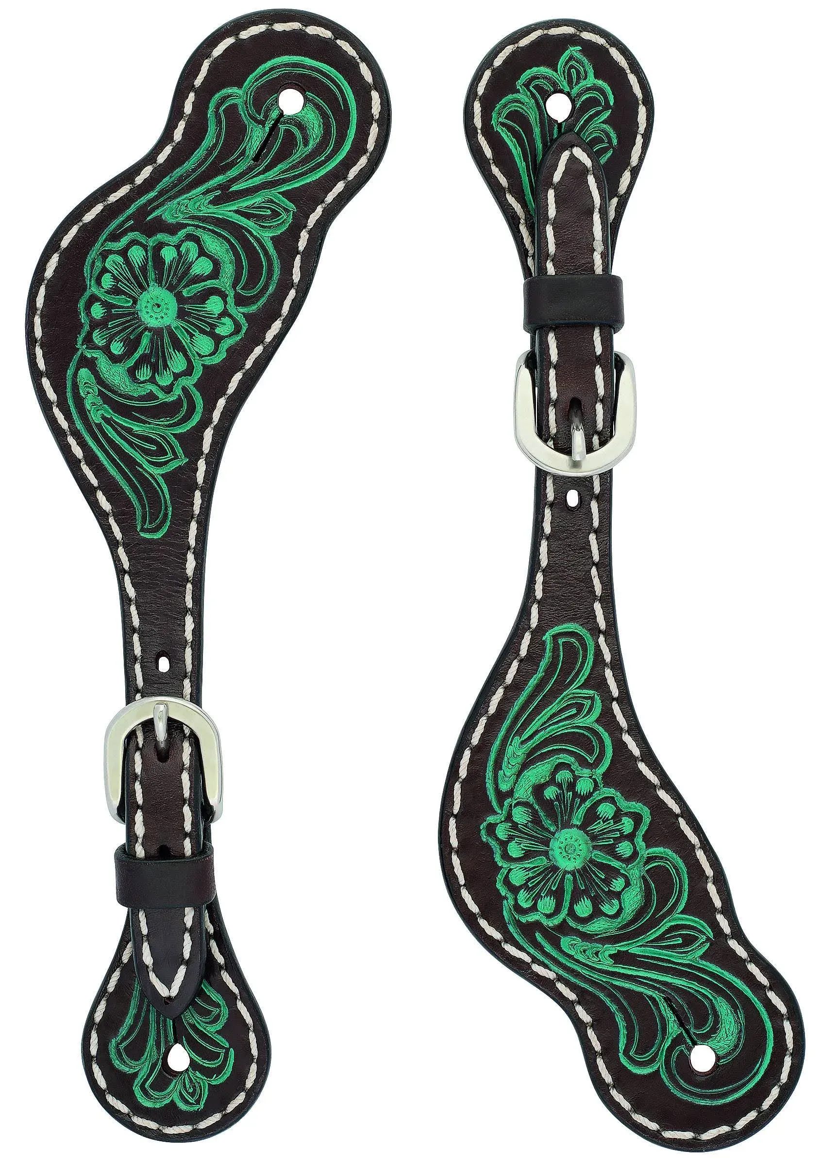 Weaver Turq Cross Ladies Carved Flower Spur Straps