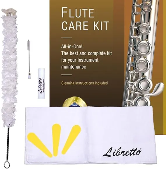 Libretto Flute all-inclusive Cleaning & Care Kit: Cleaning Swab + Dust Brush + Cleaning Cloth + Premium Cork Grease for Piccolo, Reusable Handy Bag, G