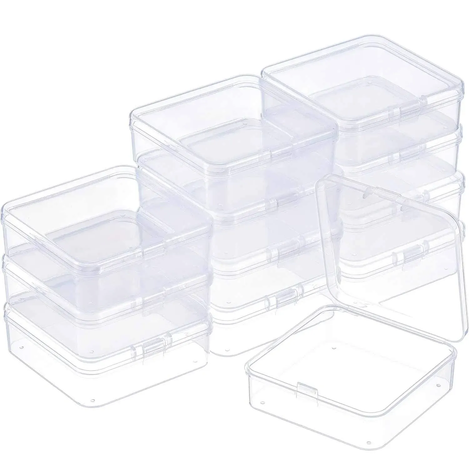 SATINIOR 12 Pack Clear Plastic Beads Storage Containers Box with Hinged Lid for Beads and More (3.3 x 3.3 x 1.2 inch)