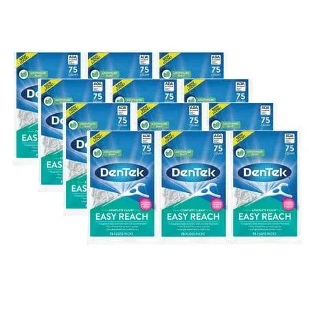 DenTek Complete Clean Easy Reach Floss Picks, No Break & No Shred Floss, 75 Count (Pack of 12)