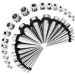 BodyJ4You 36PC Gauges Kit Ear Lobe Stretching Set | Single Flare Tunnel Plugs Expander Tapers | 14G-00G Goldtone Steel Body Jewelry