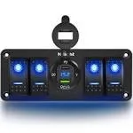 Nilight 4 Gang Rocker Switch Panel with USB Charger Voltmeter Waterproof 12V DC