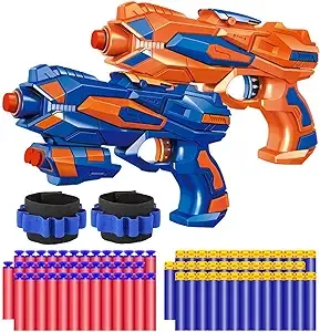 Birthday Gifts Kids Toy Guns Pack - 2 Foam Dart Blasters with Wrist Bands and 60 Refill Bullets for Outdoor Play  Party Supplies for Girls  Boys