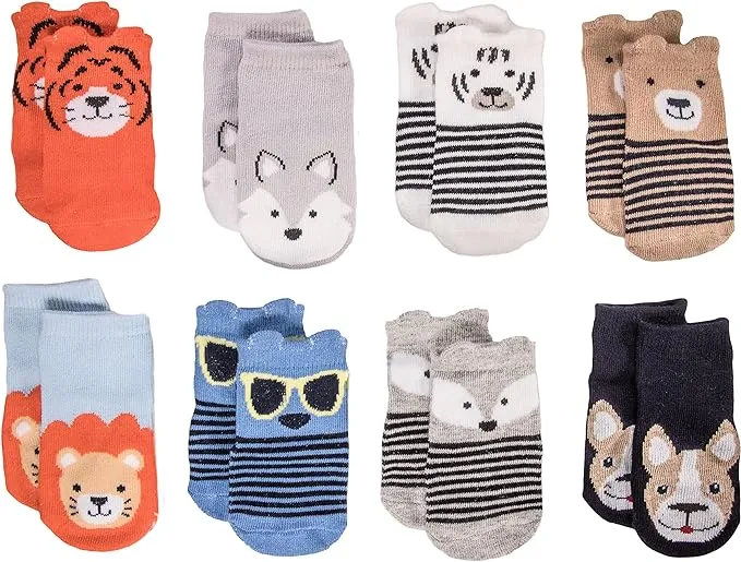 Little Me 8-Pack Baby Socks, Animal Charter Themed, 0-12 Months