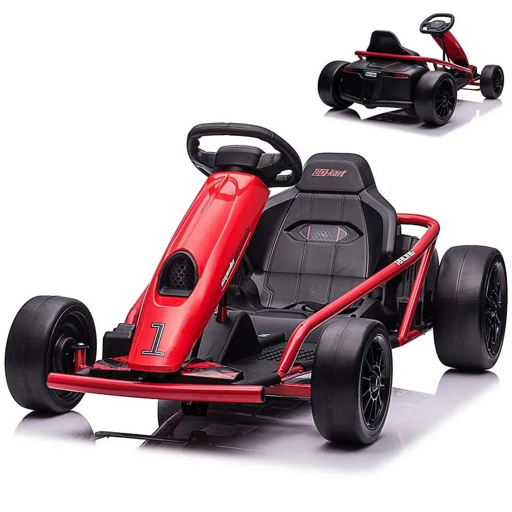 24V 9Ah Ride on Go Kart, Battery 300W*2 Motors, 8MPH High Speed Drifting Circling Car, Slow Start Function with Music, Horn,Max Load 175lbs, Racing Toy for Kids 8-12 Years