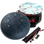 Steel Tongue Drum Musical Instrument, 6 Inch 8 Notes Steel Drums Set C Major Hand Pan Meditation Drum Instruments with Music Book, Bag, Mallets for Adults Beginners - Black