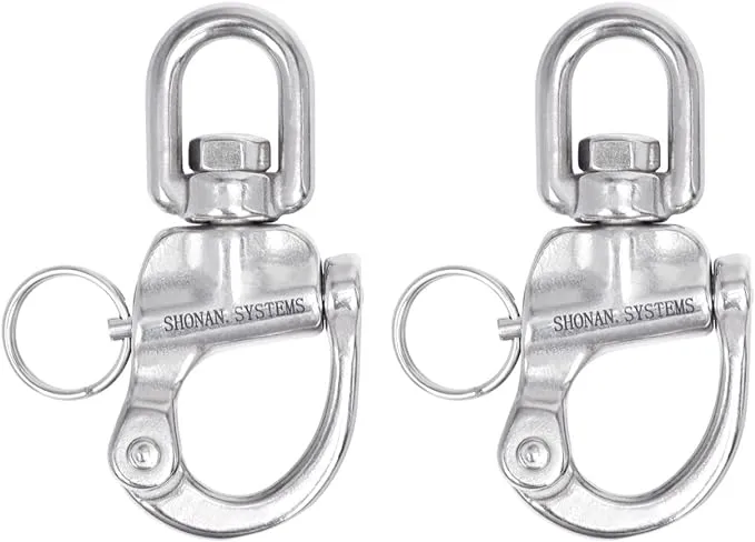 Shonan Swivel Eye Snap Shackle, Marine Sailboat Shackles, 2 Pack Stainless Steel Swivel Shackles for SCBA Mask Quick Release, Sailing Rigging for