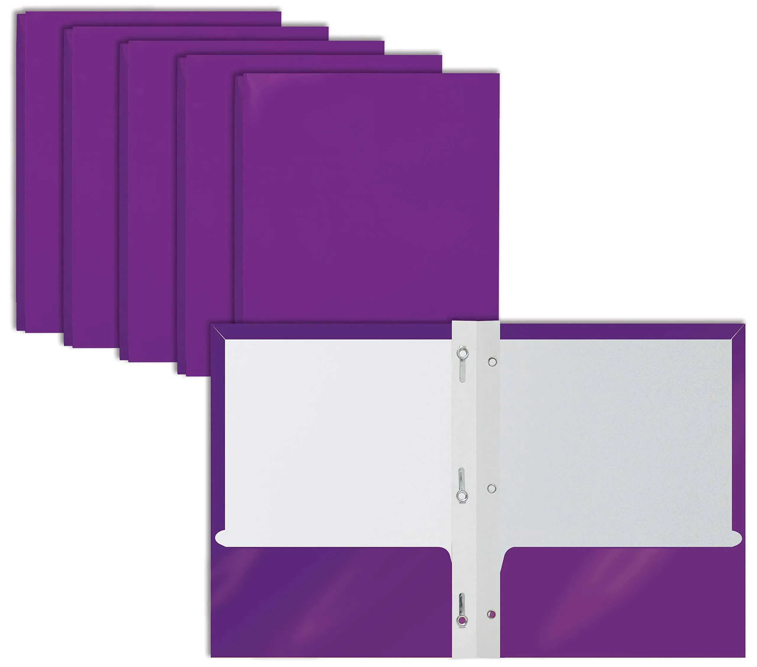 2 Pocket Glossy Purple Paper Folders with Prongs 25 Pack by Better Office Pro...