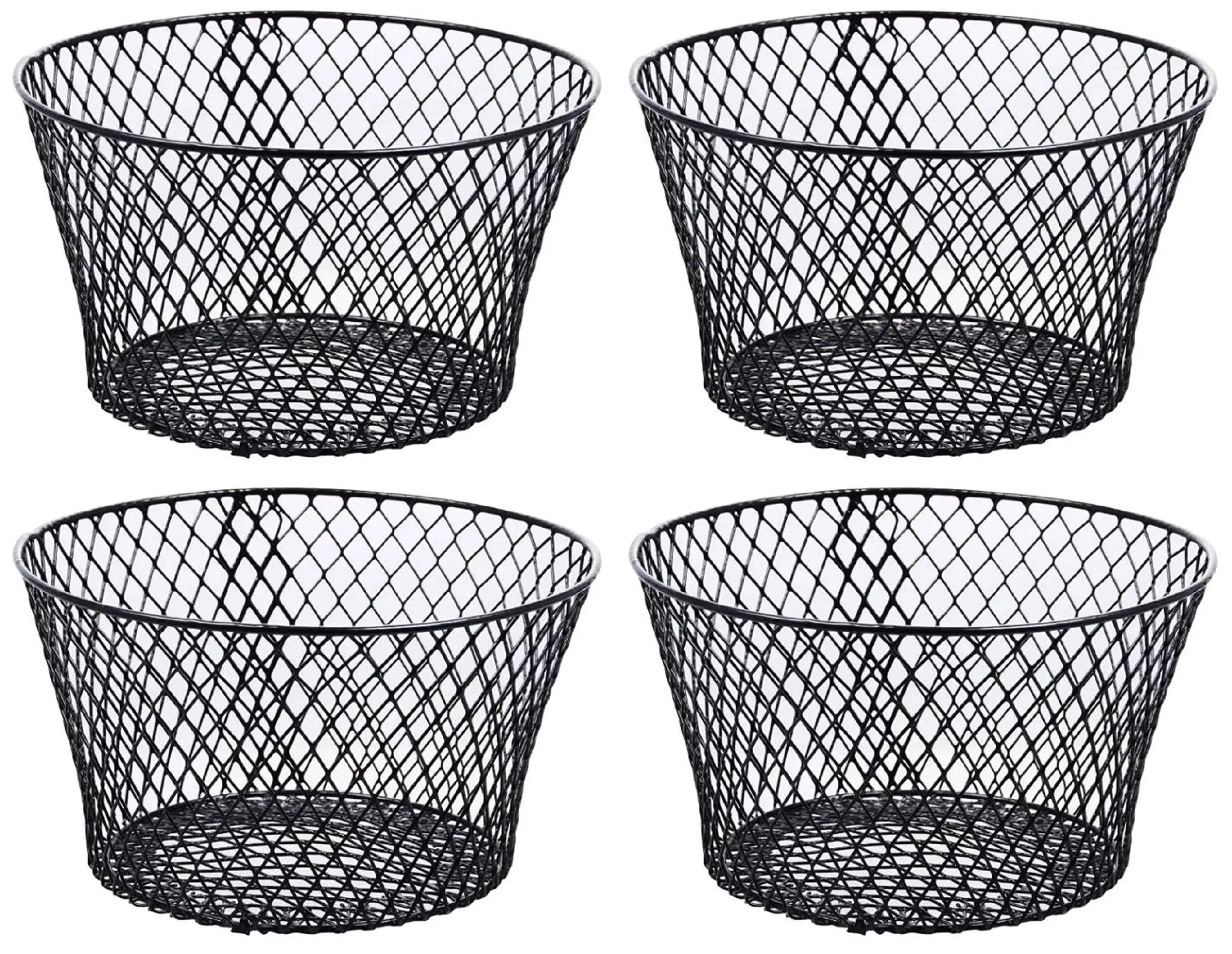 Essentials Small Metal Rectangular, Oval and Round Wire Baskets with Handles, Black and White, 4-ct Sets (Round Black Without Handles)