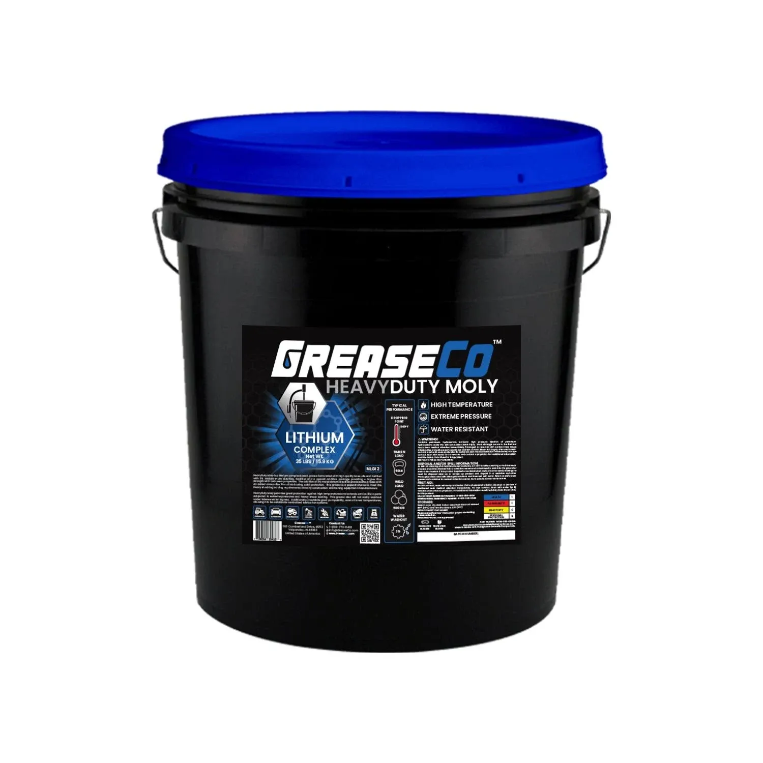 Moly Grease | 3% Molybdenum Disulfide | Fifth Wheel | 5th | Automotive | Tractor | Axle | Spline | CV Joint | Lithium EP Grease | High Temp | 35 LB Pail Bucket | Black Moly | NLGI 2 | HeavyDuty Moly