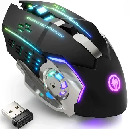 Wireless Gaming Mouse Bluetooth Mouse RGB Rechargeable 2.4G USB Cordless Computer Mice with 7 Color Backlit, 6 Buttons & Silent Click for Laptop, iPad, Mac OS, PC, Windows -Black