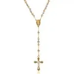 Savlano 14K Gold Plated Beaded Rosary Cross Necklace – 6.5MM Crucifix Cross Medallion Rosary Chain Y-Necklace for Women & Men Religious Jewelry Comes in Gold, Gold-Rose-Silver with a Gift Box