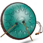 14 Inch 15 Note Steel Tongue Drum Percussion Instrument Lotus Hand Pan Drum with Ultra Wide Range and Drum Mallets Carry Ba