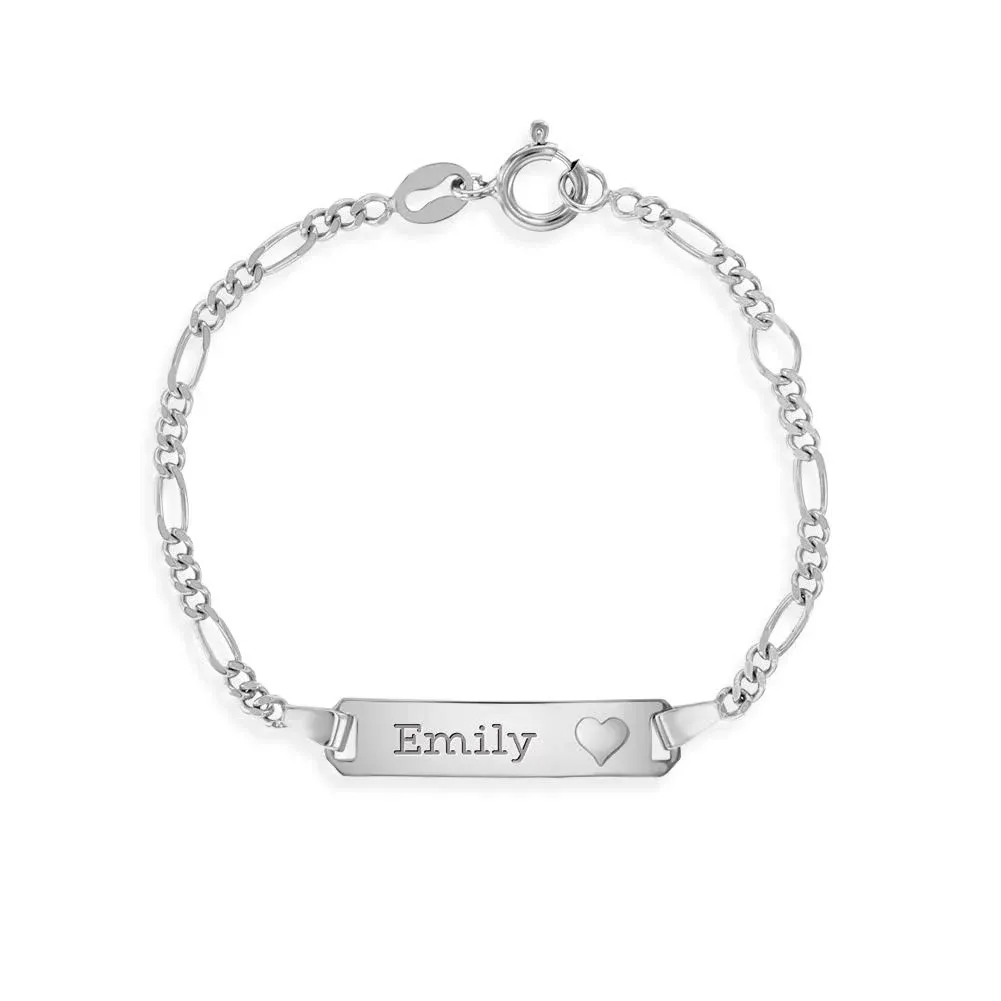 925 Sterling Silver Customized Engraved Heart Tag ID Bracelet for Girls