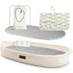 XL Reinforced Baby Changing Basket with Extra Travel Diaper pad, Foldable Baby Changing Pad with Water Repellent Cover, Cotton Rope Baby Basket, Changing Table Topper for Dresser (White)